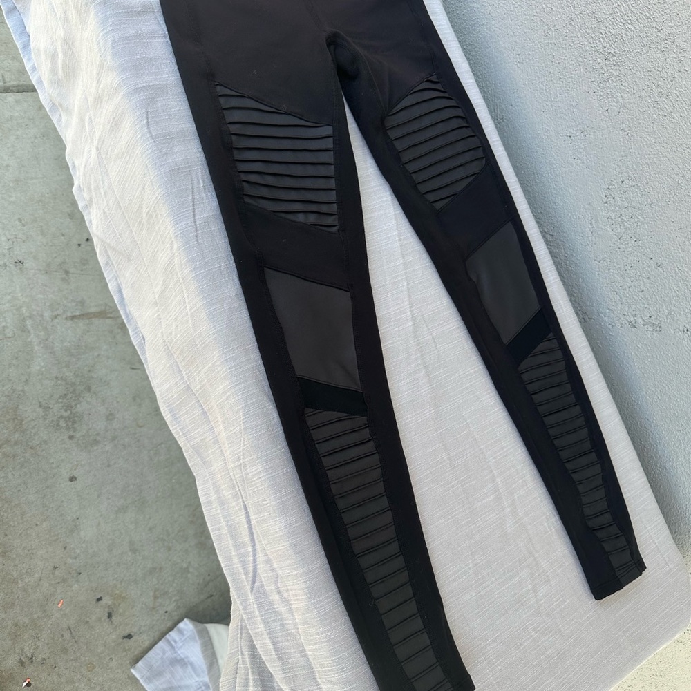 Black Moto Leggings with Ribbed Panels
